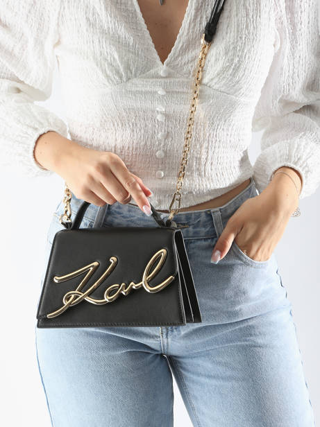 Sac BandouliÃ¨re K Signature Cuir Karl lagerfeld Noir k signature 240W3004 vue secondaire 1