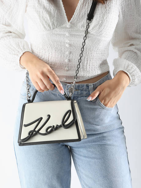 Sac BandouliÃ¨re K Signature Cuir Karl lagerfeld Blanc k signature 245W3072 vue secondaire 1