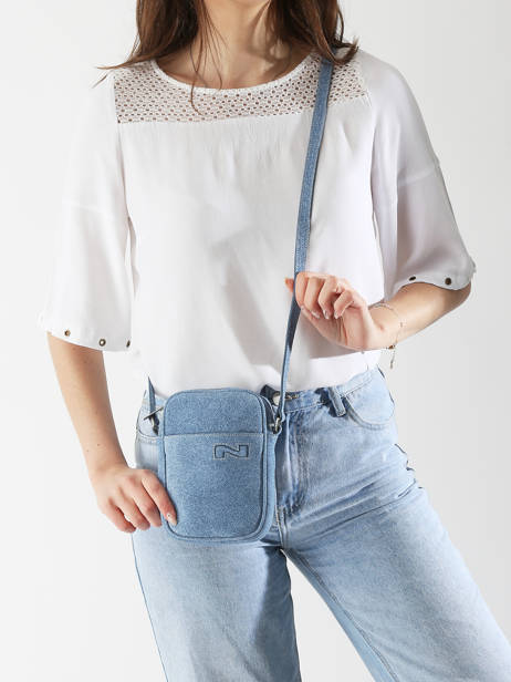 Sac BandouliÃ¨re Denim Cuir Nathan baume Bleu denim D vue secondaire 1